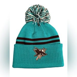 NWOT San Jose Sharks Adidas Cuffed Knit Beanie Hat with Pom OS Teal